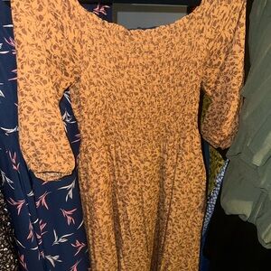 Elegant Floral Long Sleeve Dress in Mustard